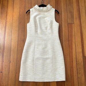 EUC Lilly Pulitzer Portia Boucle Gold Metallic Pearl Beaded Shift Dress size 4